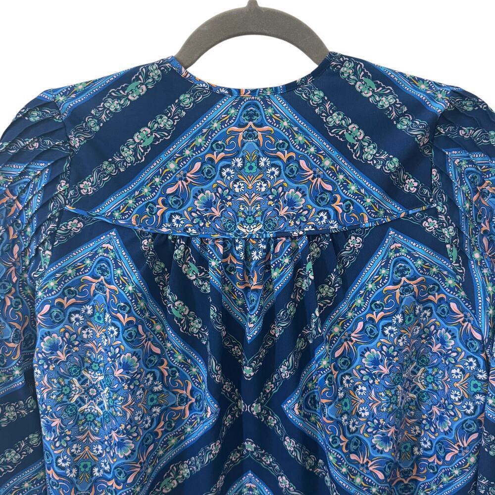 Shoshanna Lara Crepe de Chine Top in "Atlantic Tile Print" Blue Boho Size XS - Picture 10 of 11